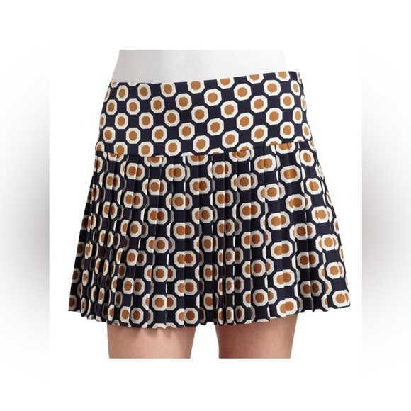 Theory Dresses & Skirts - Theory Sylvian Geometric True Navy Pleated A lined Skirt Size 8 Silk